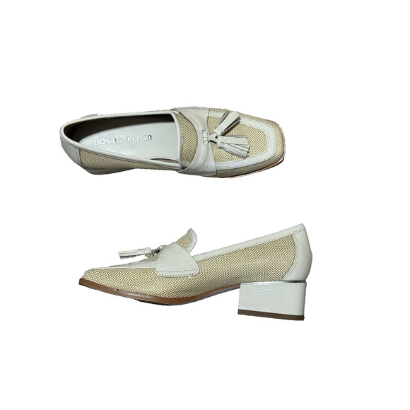 Donald J Pliner Lenny Penny Loafers Size 6 Natural Raffia Leather Pumps Tassels - Picture 4 of 6